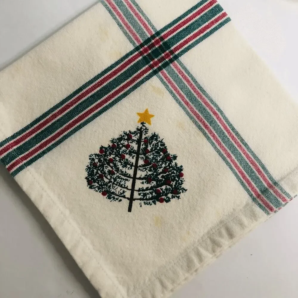 vtg 90s christmas napkins pine tree plaid‎ cabin cozy dinner 14.5 inch cloth